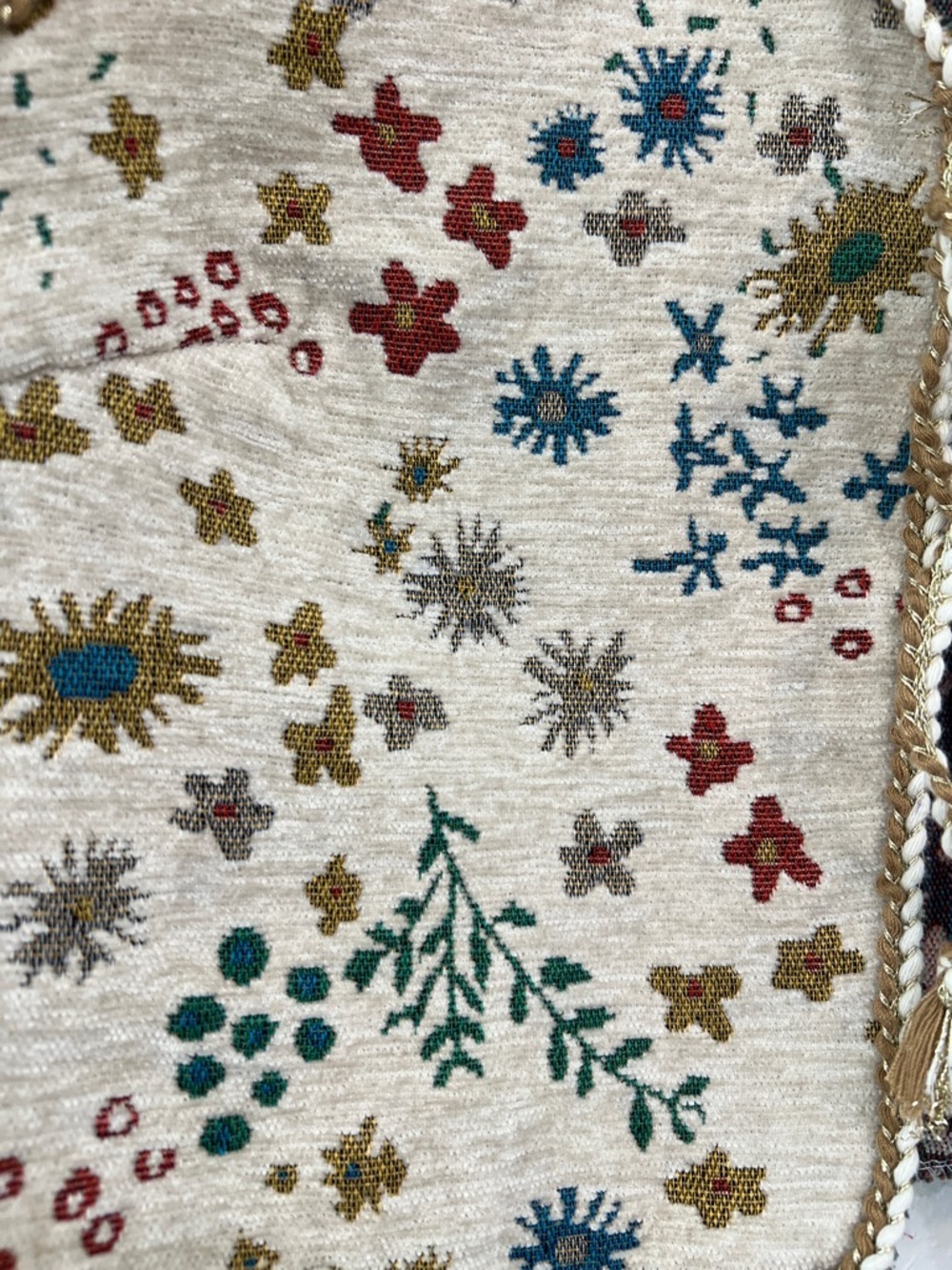 Shein Boho Cowgirl Tapestry Floral Tie Front Vest Cream Gold Braided Trim - Picture 6 of 10